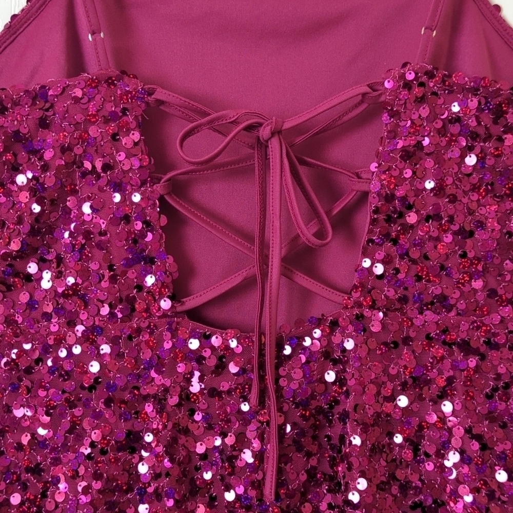 Wild Fable Sequined Sleeveless Lace Up Back Mini Party Dress Magenta Pink Medium - Picture 14 of 15